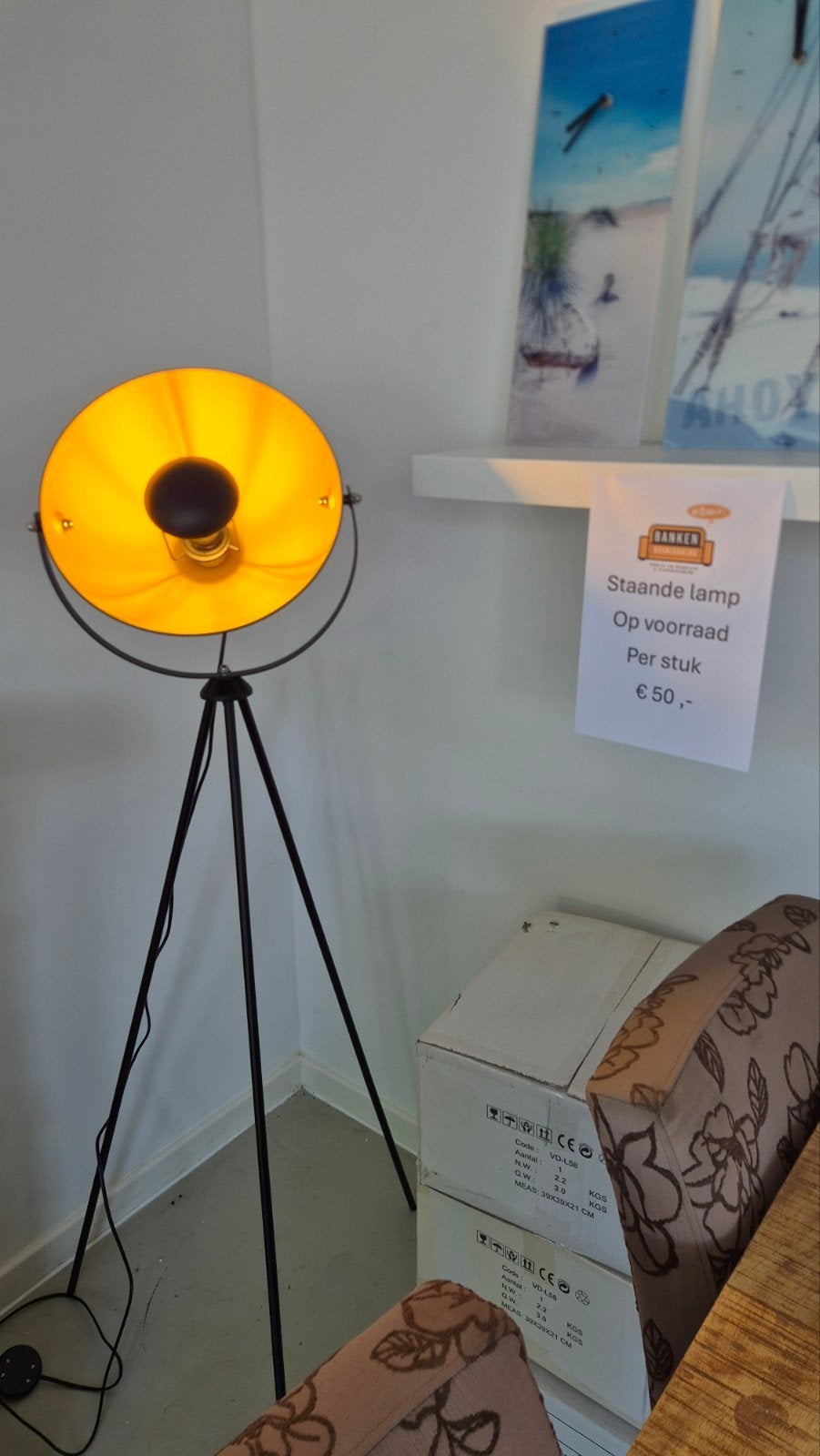 Vloerlamp Magnax zwart/goud 42cm verstelbaar tripod, Huis en Inrichting, Lampen | Vloerlampen, Ophalen, Nieuw, Metaal, Minder dan 100 cm