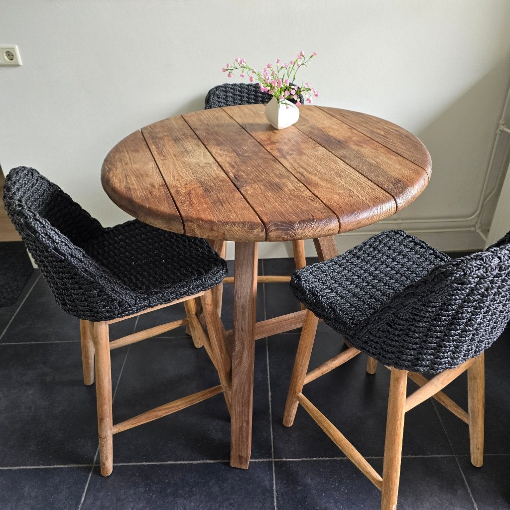 Hoge tafel met 3 krukken, Gebruikt, Met voetsteun, 90 cm of meer, 3 krukken