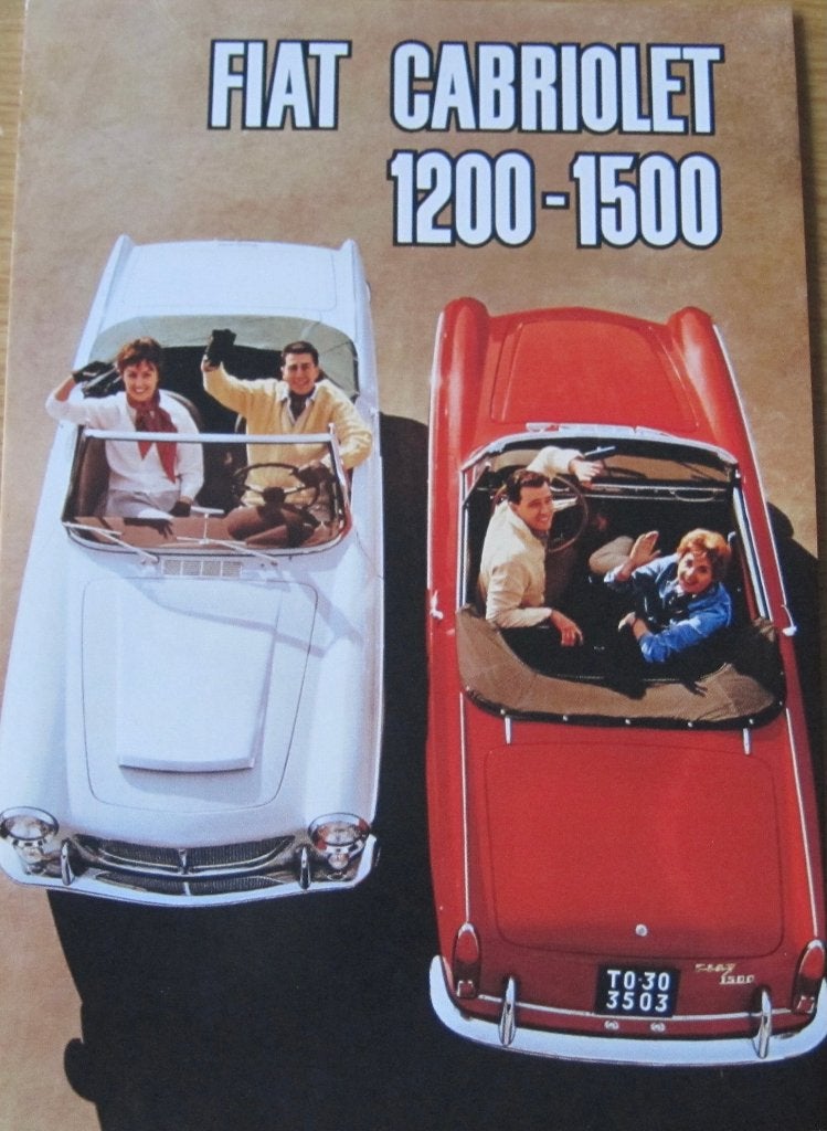 Poster op ansichtkaart - Fiat 1200 -1500 cabriolet uit 1960, Verzenden, 1980 tot heden, Ongelopen, Voertuig