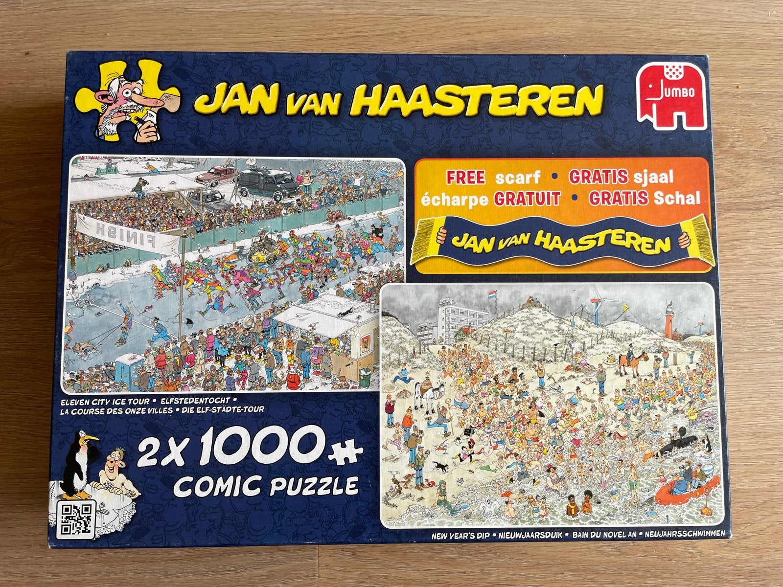 Jan van Haasteren 2x1000 stukjes puzzel (zonder sjaal), Hobby en Vrije tijd, Ophalen, 500 t/m 1500 stukjes, Zo goed als nieuw