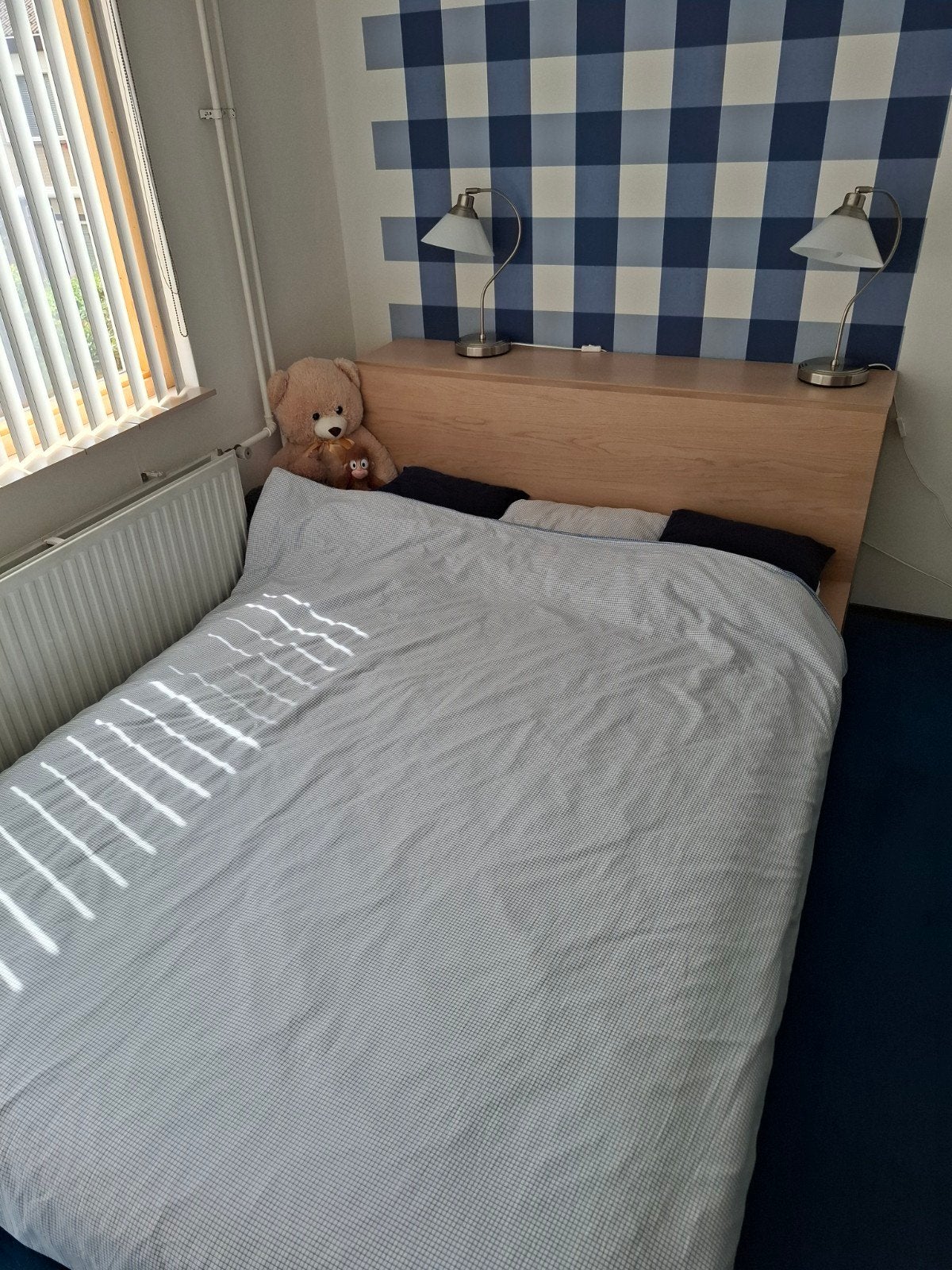 Twijfelaar bed met opbergruimte, Ophalen, Gebruikt, Beige, 140 cm