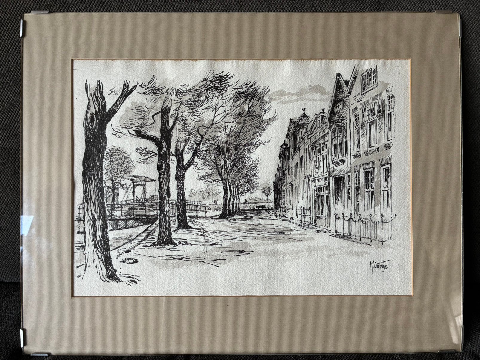 Pentekening stadsgezicht Maarten Oortwijn (1912-1996), Ophalen of Verzenden