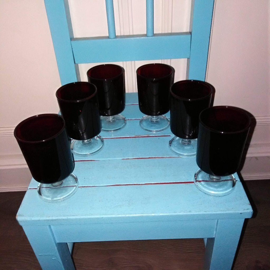 Likeurglaasjes Luminarc Cavalier rood 6 stuks, Ophalen, Glas of Glazen, Gebruikt, Overige merken