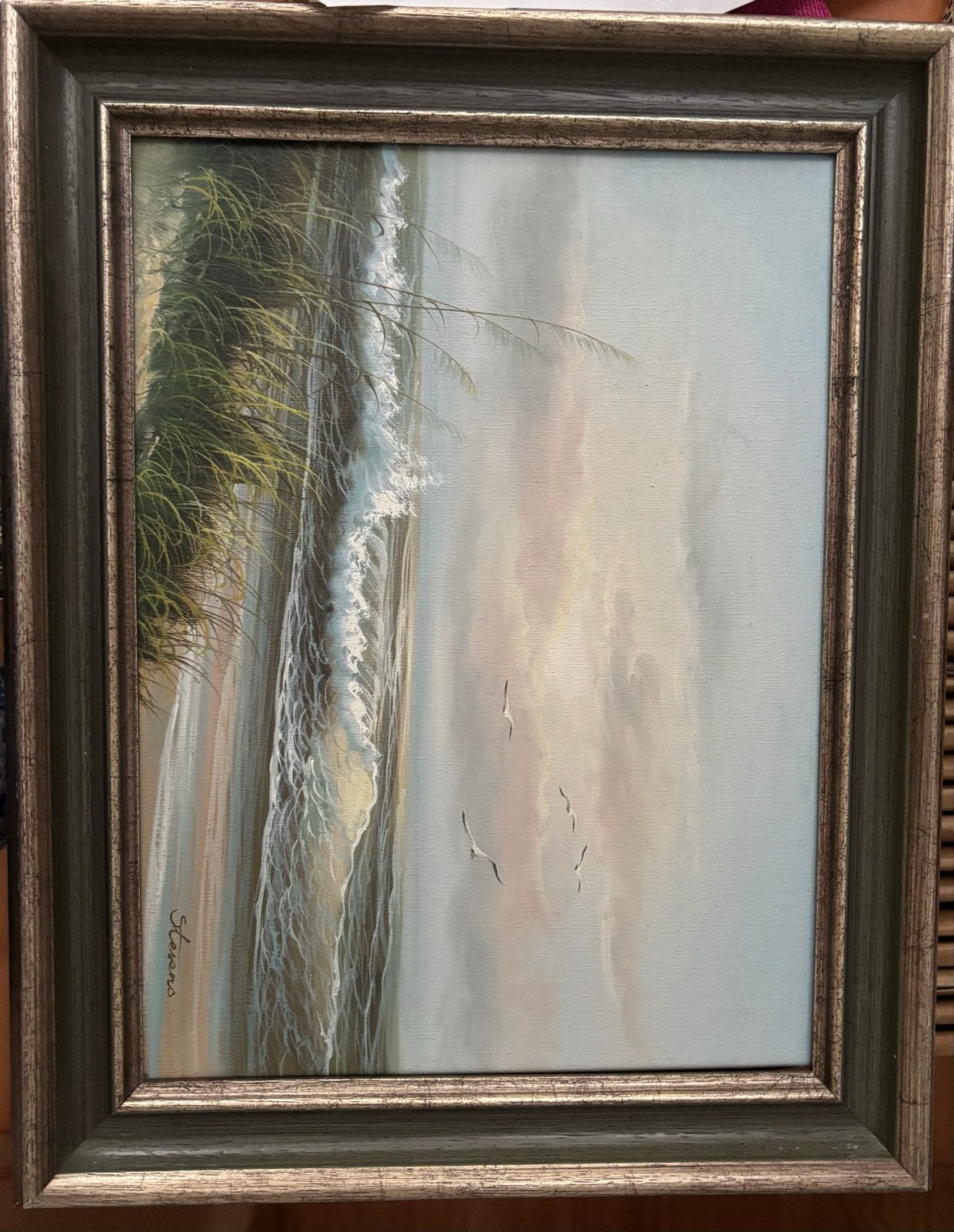 Olieverfschilderij strandgezicht met golven en vogels, Ophalen, Maritiem / water, Doek, Realistisch
