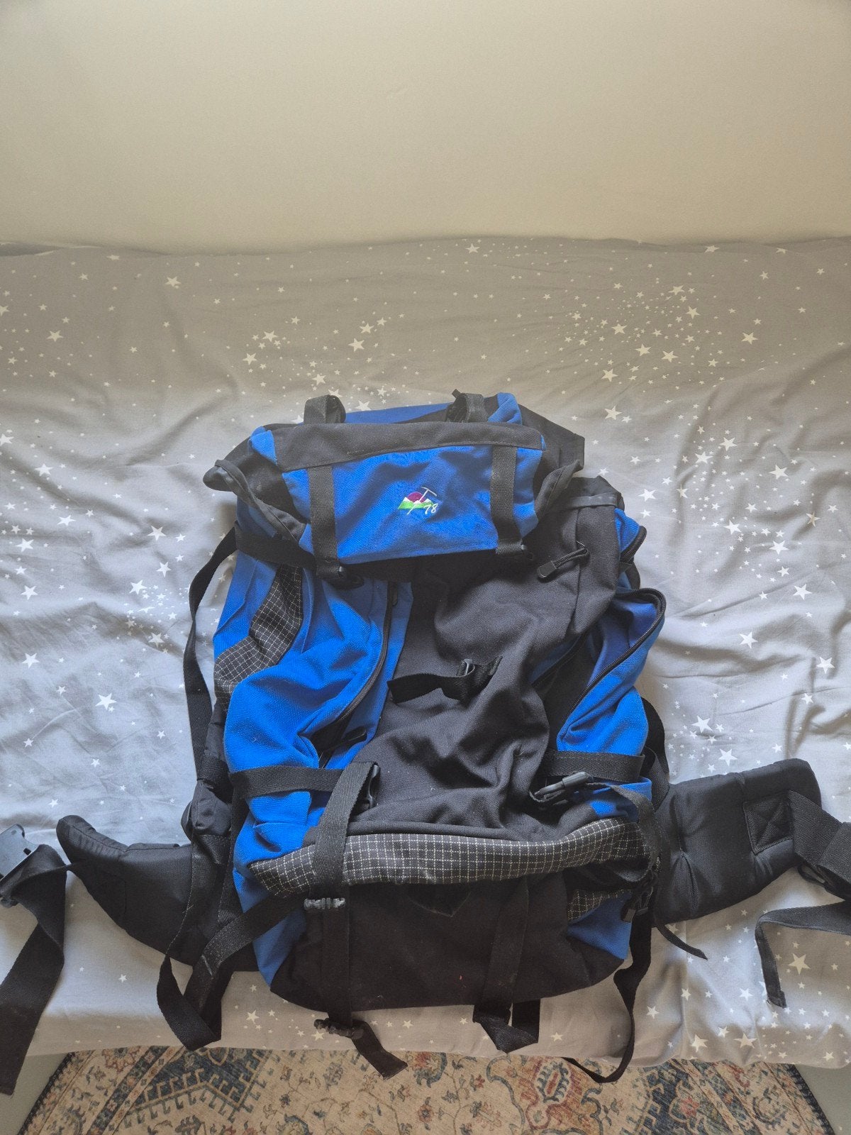 Grote blauwe trekking rugzak / backpack, 40 cm of meer, Gebruikt, Trekking, 60 cm of meer