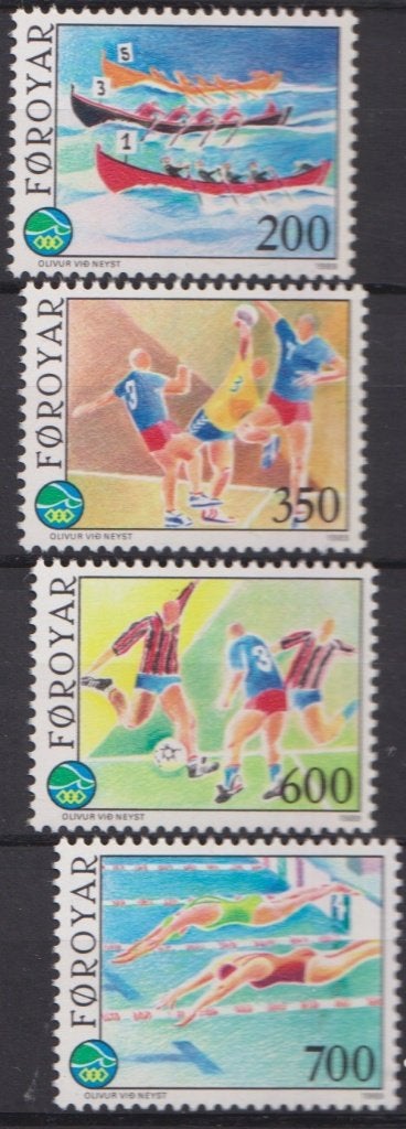 Faeröer 1989 roeien handballen voetballen zwemmen, Verzenden, Postfris, Sport