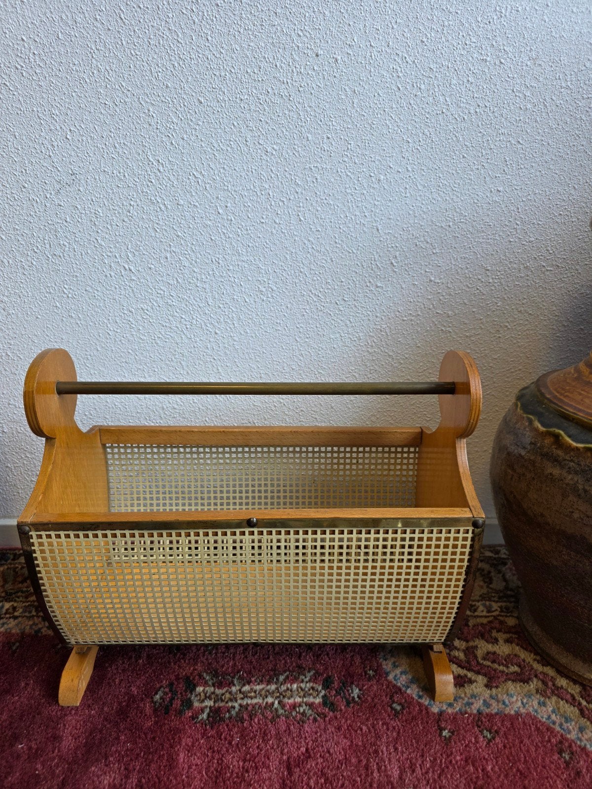Vintage lectuurbak hout met metalen raster, Gebruikt, Met handvat, ., Hout