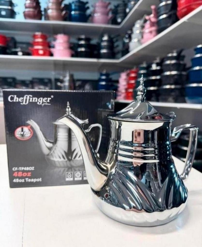 Zilverkleurige Marokkaanse Theepot – 1.7 Liter – Nieuw, Ophalen of Verzenden, Nieuw, Overige typen