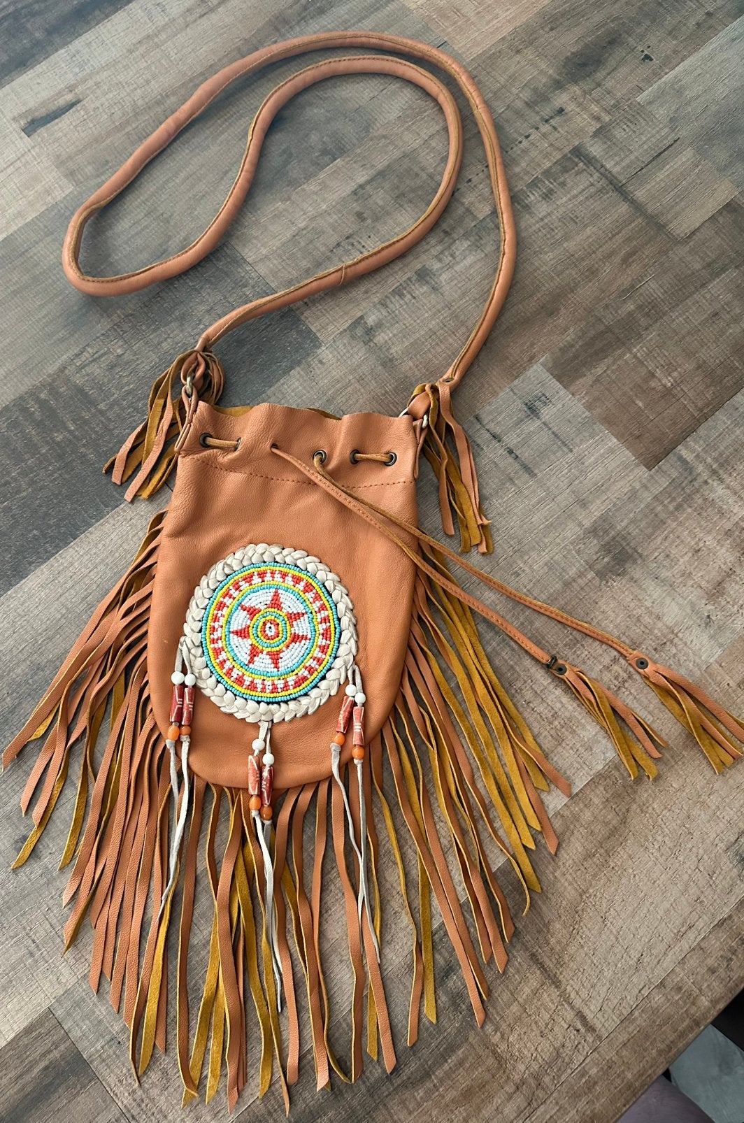 Boho cross body franje tasje van leer, Ophalen of Verzenden, Nieuw, Bruin, Schoudertasje