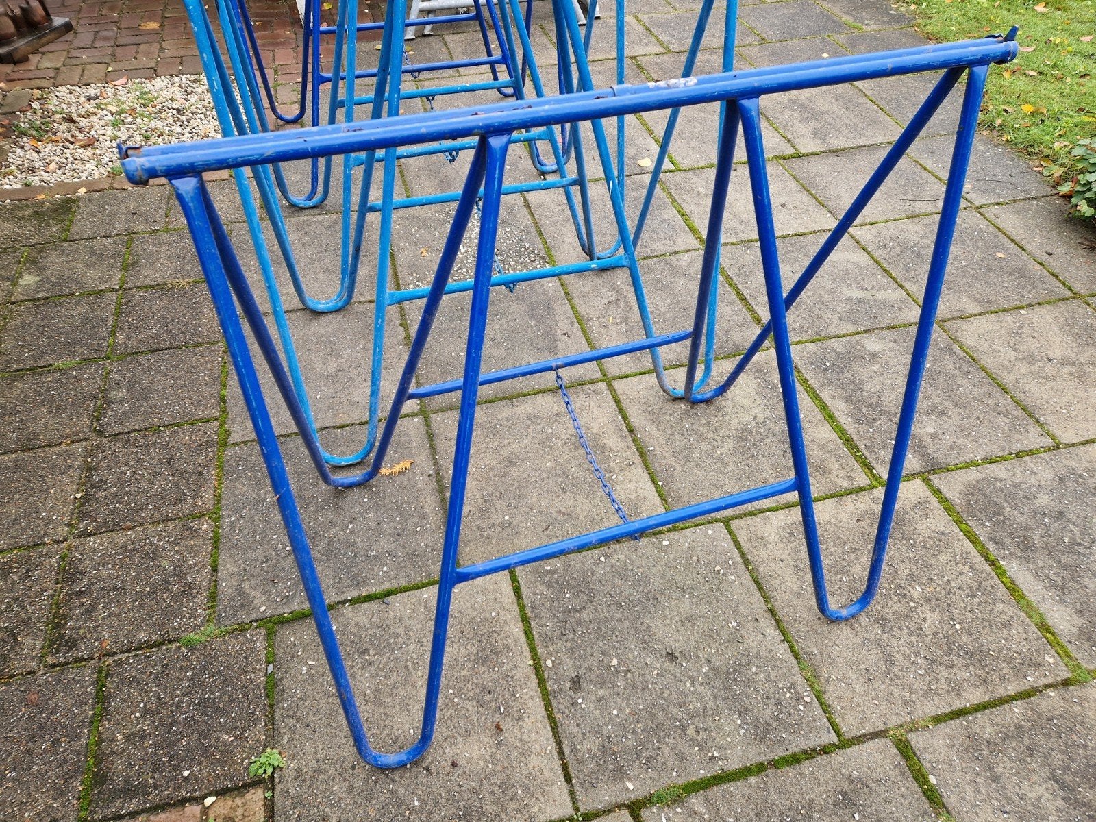 Steigerbokken -  blauwe schragen, Doe-het-zelf en Verbouw, Ophalen of Verzenden, Gebruikt, Overige typen, Minder dan 2 meter