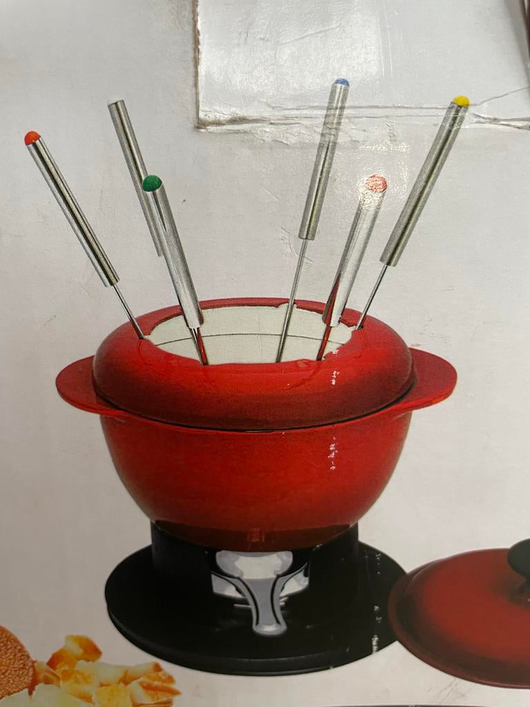 Geëmailleerd Gietijzeren Fondueset - Rood, Ophalen, Zo goed als nieuw, Brander, Fondueset