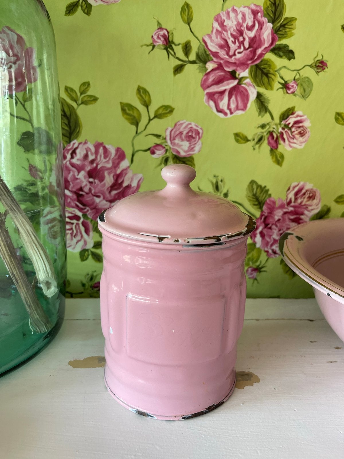 Emaille Franse Voorraadbus - Roze, Ophalen of Verzenden