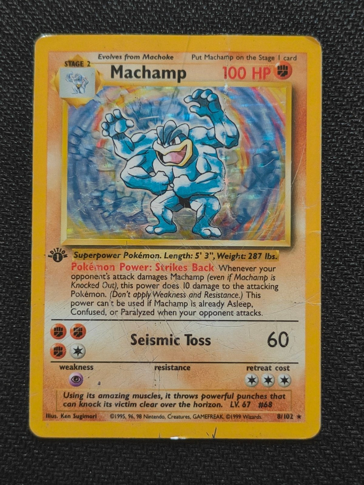 Machamp 8/102 Holo Rare 1st Edition Base Set Pokémon Kaart, Hobby en Vrije tijd, Verzamelkaartspellen | Pokémon, Ophalen of Verzenden