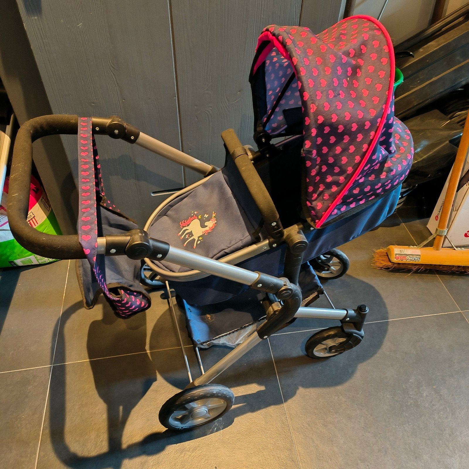 Poppenwagen met reiswieg en verstelbare duwstang, Gebruikt, Ophalen of Verzenden, Verstelbare duwstang, Kinderwagen