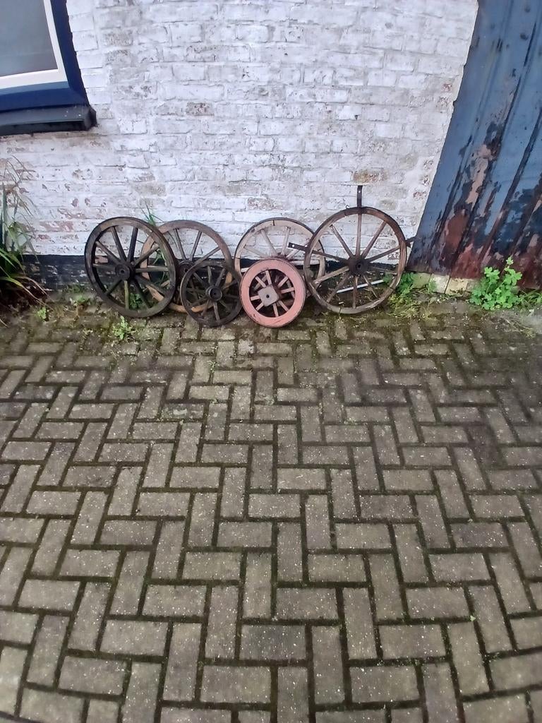Set van 6 Antieke Houten Wagenwielen, Antiek en Kunst, Antiek | Overige Antiek, Ophalen