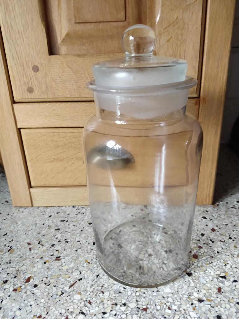 Stopfles apothekersfles rond groot model hoogte 31 cm., Voorraadpot, Ophalen of Verzenden, Gebruikt, Glas