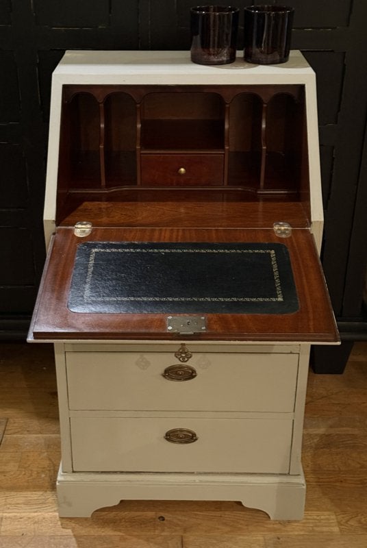 Vintage kleine secretaire, brocante dames bureau taupe VdlM, Ophalen, Zo goed als nieuw, Bureautje, kleine secretaire, brocante, petit, chique