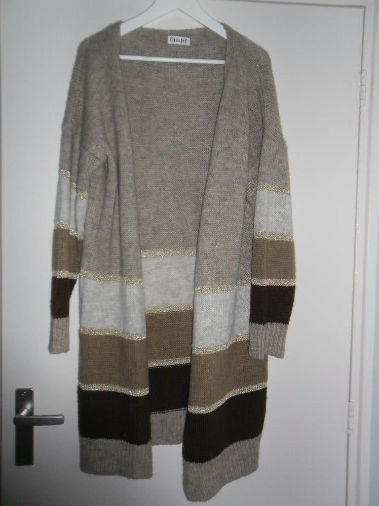 Transfer Beige/bruin Gestreept Lang Vest Maat 2 = Maat M, Maat 38/40 (M), Beige, Nieuw, Ophalen of Verzenden