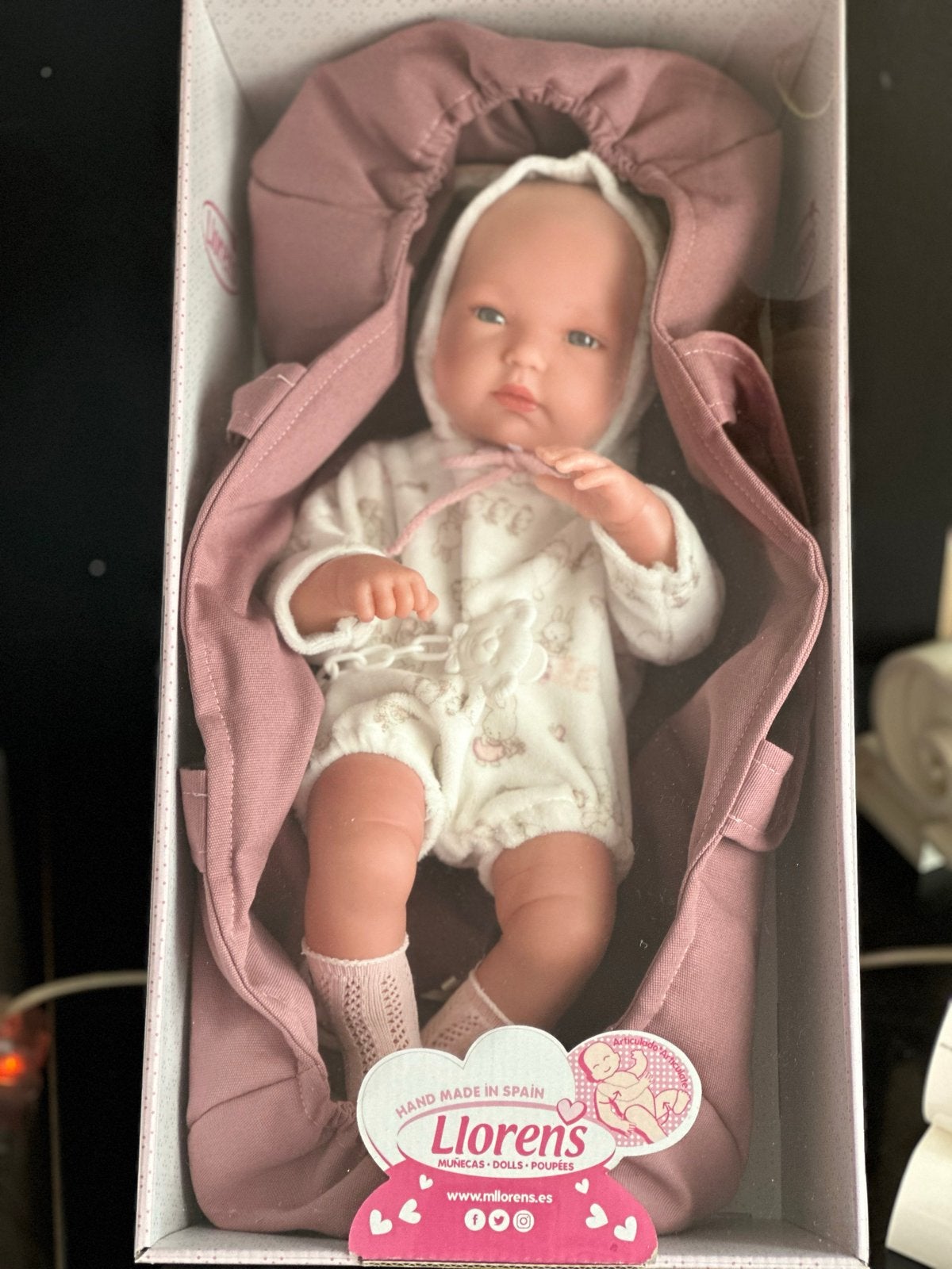 Llorens Bimba Babypop 35 cm met draagmand en accessoires, Ophalen of Verzenden, Nieuw, Babypop