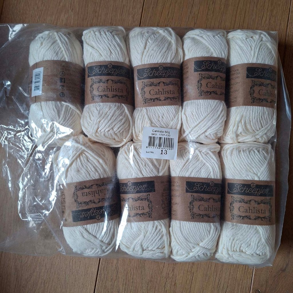 9 bollen Scheepjes Cahlista Old Lace (130), Hobby en Vrije tijd, Ophalen of Verzenden, Nieuw, Breien of Haken, Wol of Garen