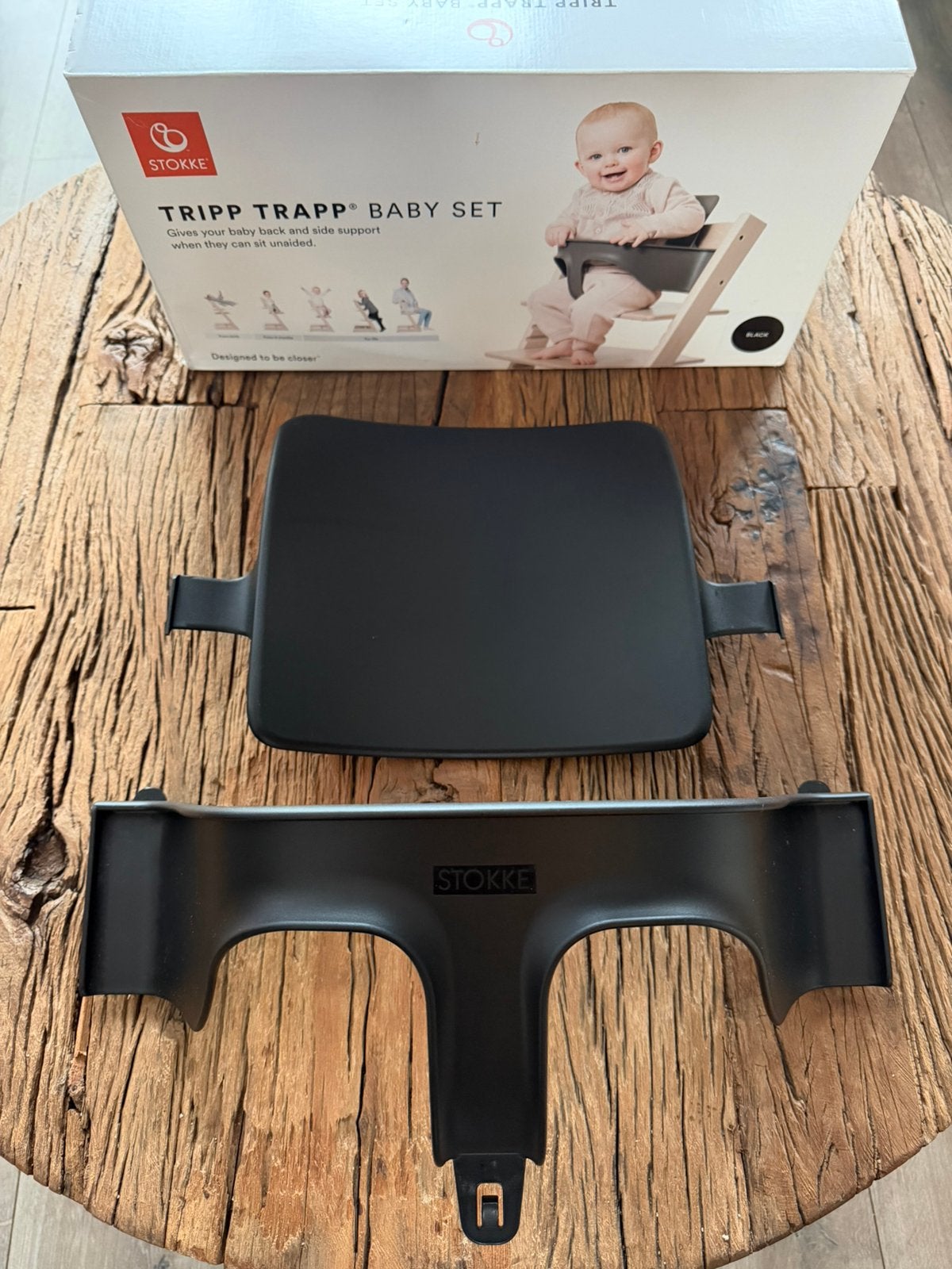 Stokke babyset zwart, Tripp Trapp stoel, Ophalen of Verzenden, Gebruikt, Meegroeistoel