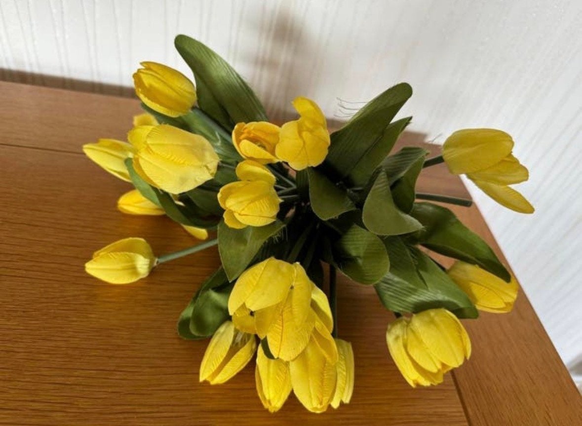 2 Bosjes Gele Kunsttulpen - Realistisch en Onderhoudsvrij, Binnen, Kunstbloem, Textiel, Ophalen of Verzenden