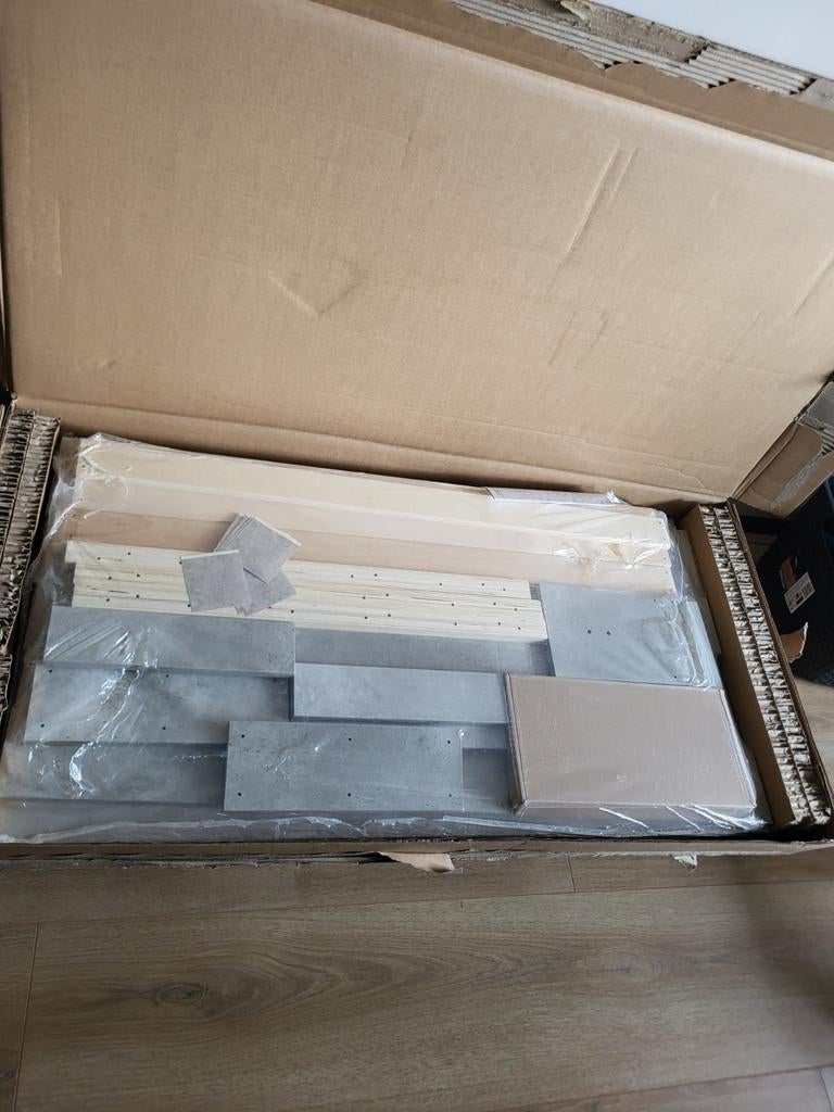 Nieuw Grijs Eenpersoonsbed met Lades en Vakjes, Ophalen, 90 cm, Eenpersoons, Nieuw