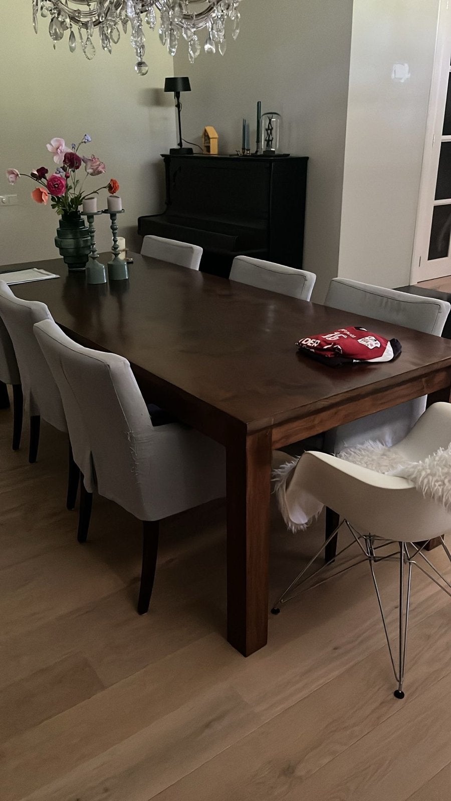 Grote Teakhouten Eettafel 250x100 cm, Ophalen, Gebruikt, Teakhout, 200 cm of meer