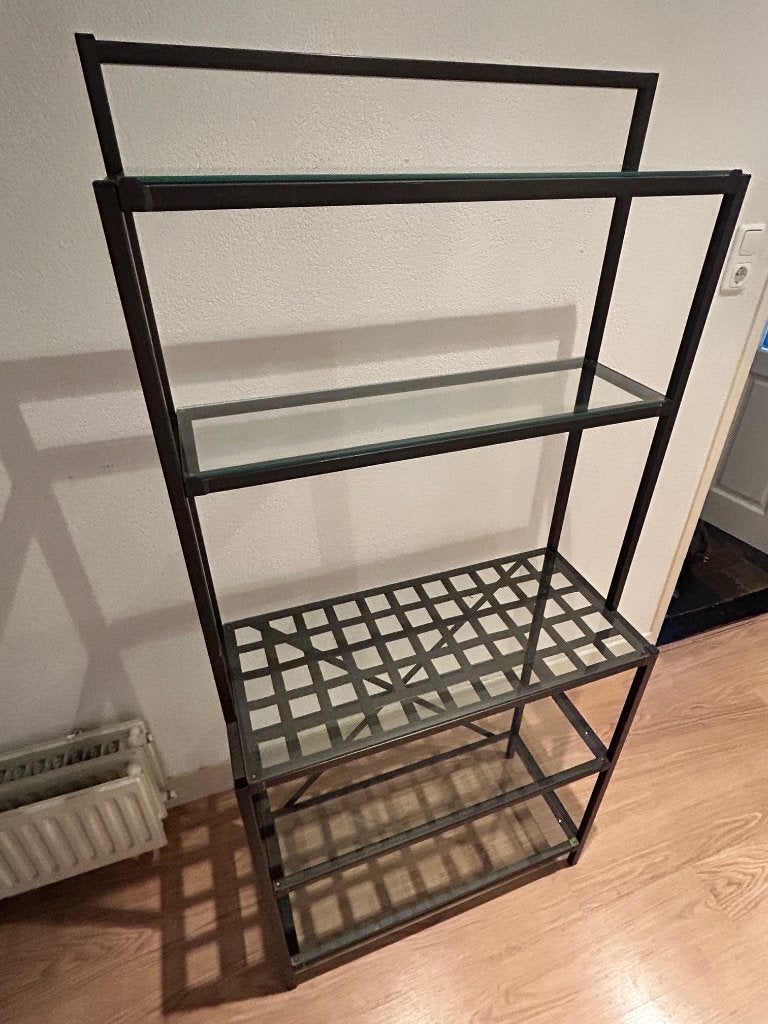 metalen en glazen stellingkast x2, Huis en Inrichting, Kasten | Stellingkasten, Ophalen, Gebruikt