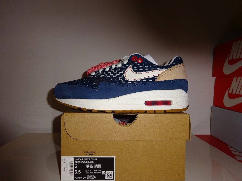 Nike Air Max 1 Denham Maat 37.5, Blauw, Nike, Nieuw, Ophalen of Verzenden