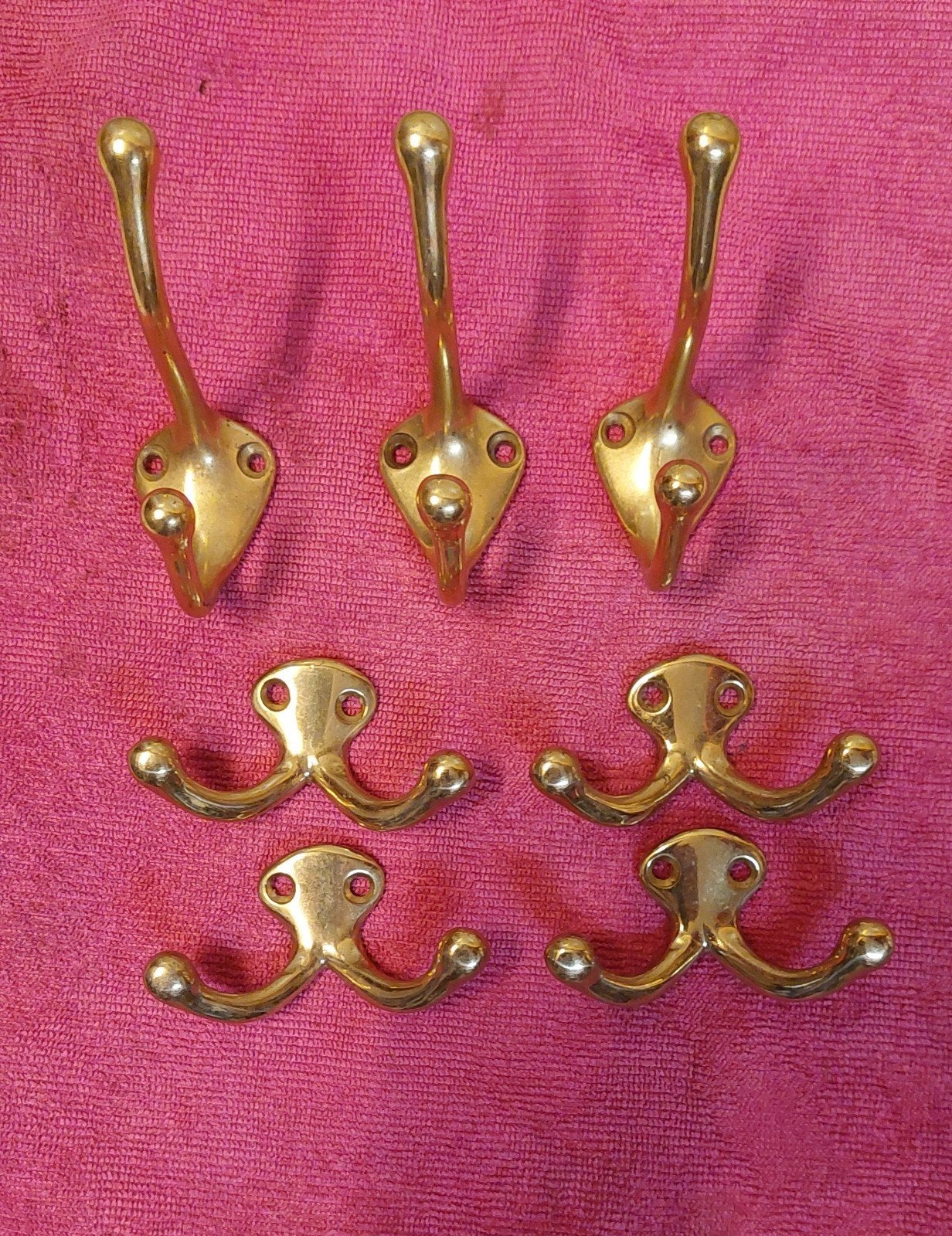 Set van 7 nostalgische messing kapstokhaken, Gebruikt, Wandhaken, Ophalen of Verzenden, Minder dan 100 cm