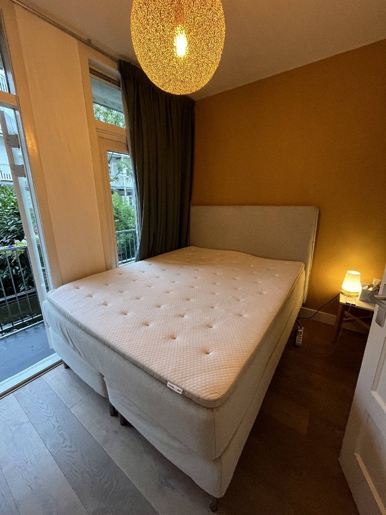 Ikea Dunvik boxspring 160x200 cm met topper, Huis en Inrichting, Slaapkamer | Boxsprings, Ophalen, Gebruikt, Beige, Tweepersoons