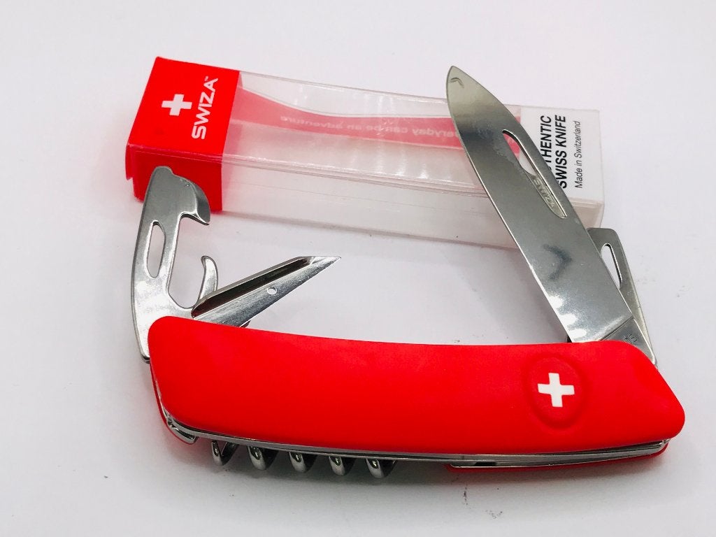 Swiza Zakmes - Rood - Soft-Touch Grip - Vergrendeling en, Vintageknives.nl, Nieuw, Ophalen of Verzenden, Maarten@Vintageknives.nl