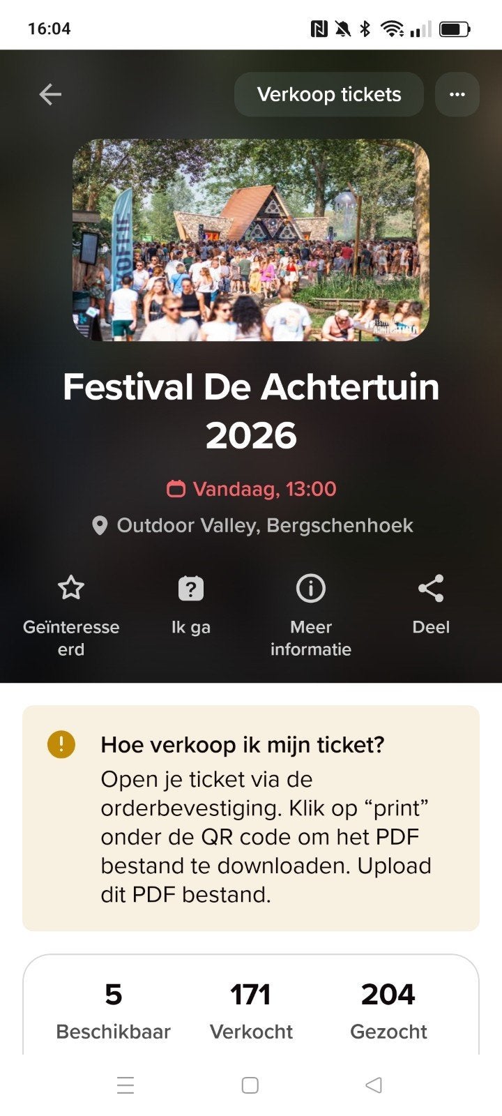 1 ticket festival de Achtertuin, Eén persoon