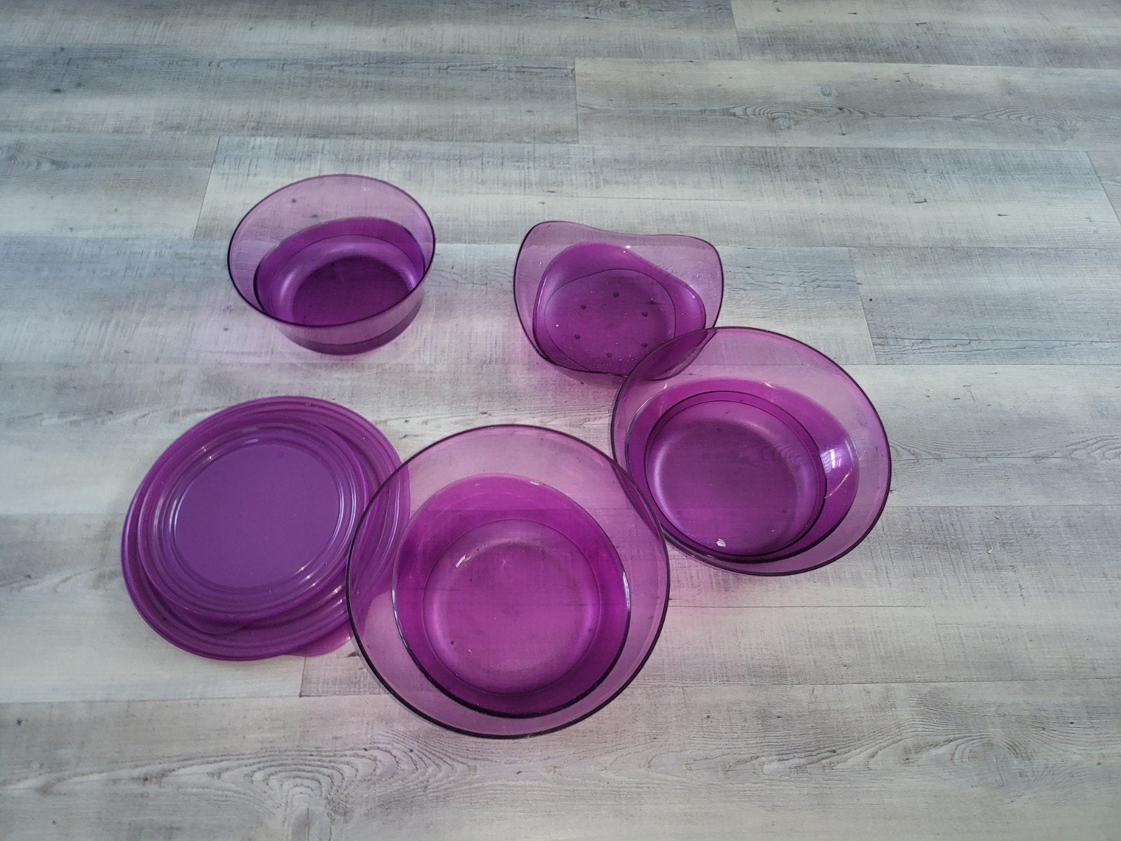 Tupperware Paarse plastic kommen set, Kunststof, Gebruikt, Ophalen of Verzenden, Kom(men)