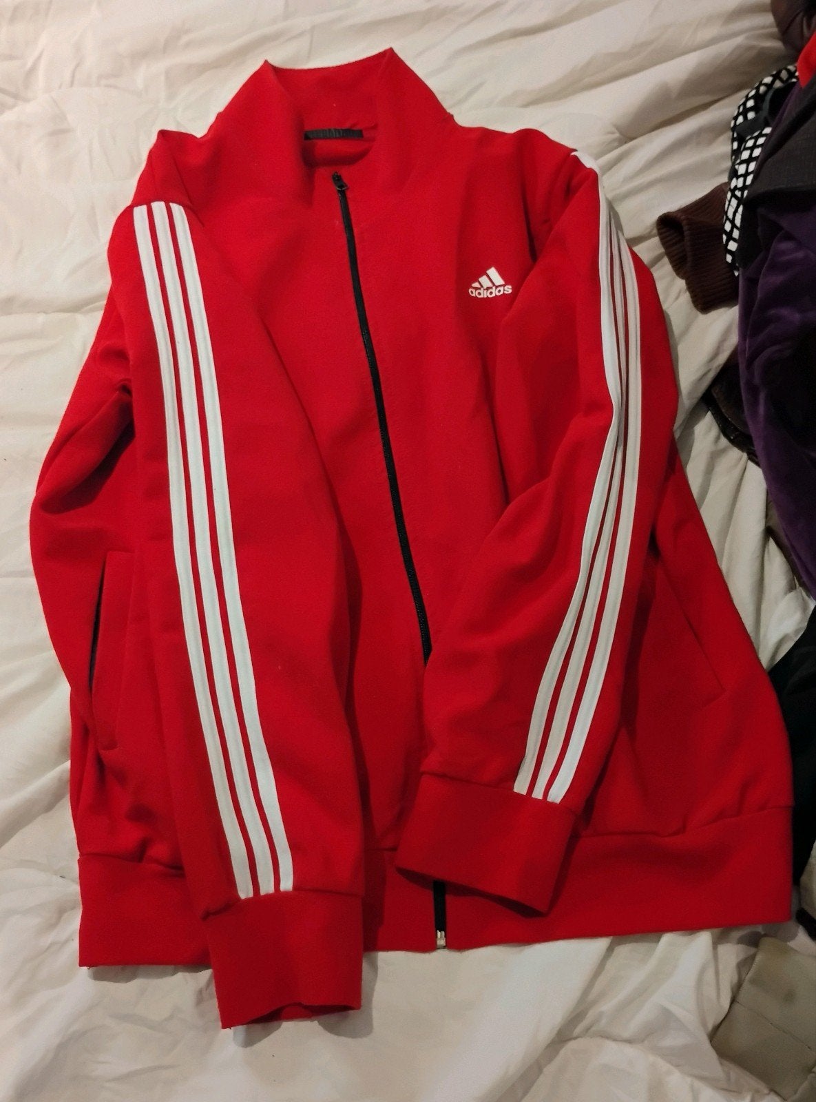 Adidas trainingsjack rood met witte strepen Maat M, Overige maten, Ophalen of Verzenden, Zo goed als nieuw, Adidas