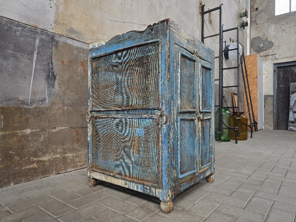 Antieke Gaas Kast Blauw | Vintage Vliegenkast Dressoir, Ophalen of Verzenden, Gebruikt