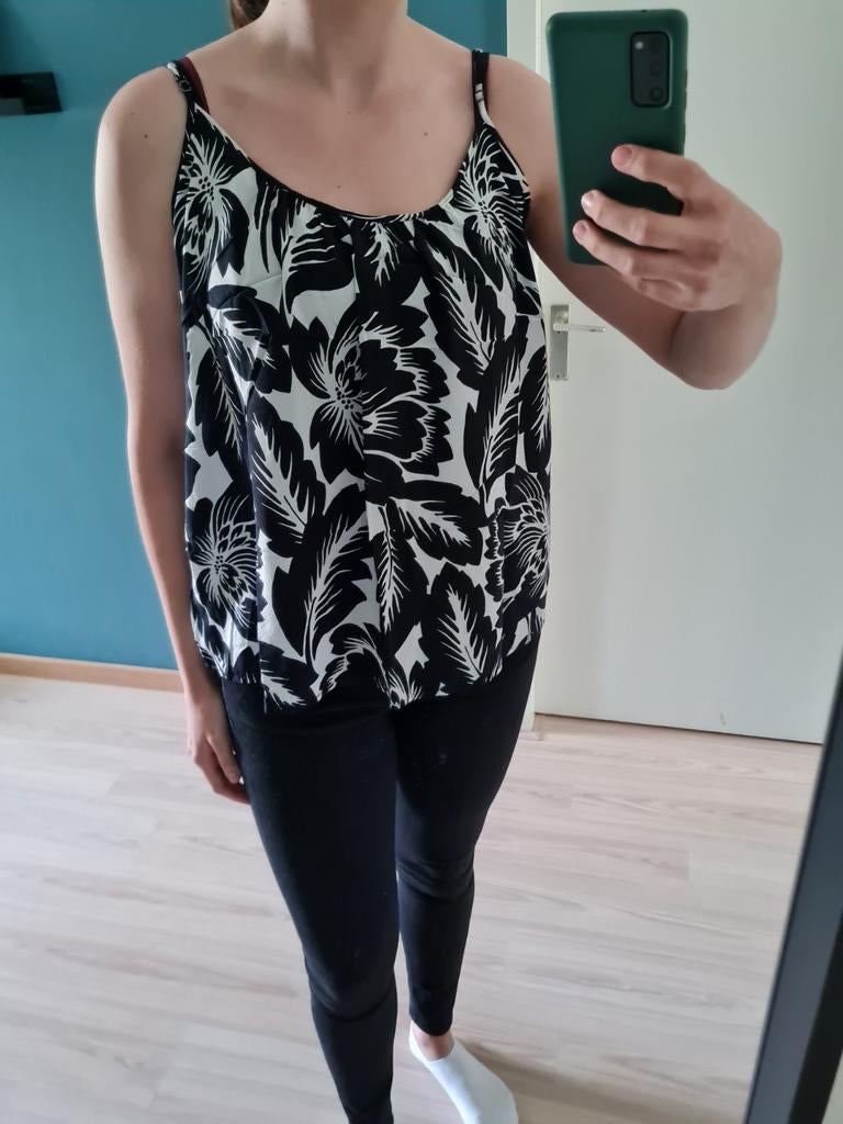 Superleuke blaadjes top zwart/wit maat L, NIEUW, Ophalen of Verzenden