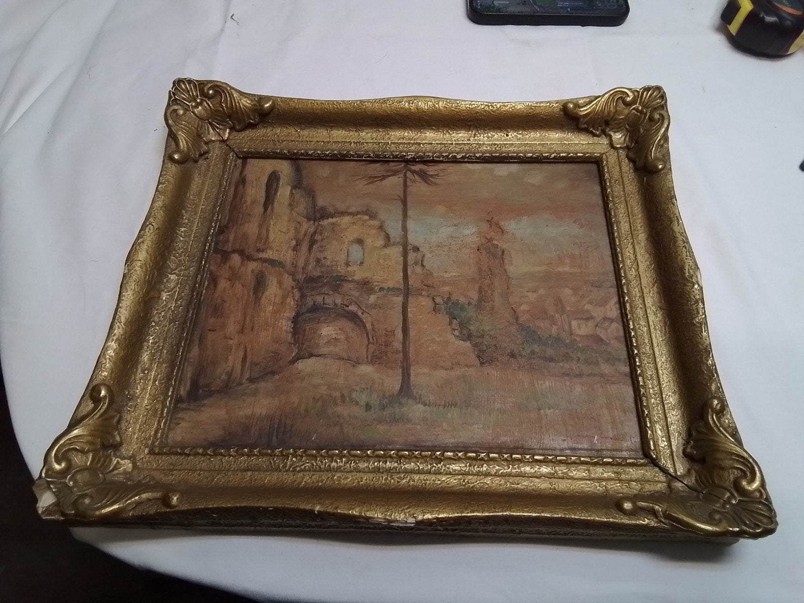 Schilderij Kasteelruïne Valkenburg - Olieverf op Paneel, Antiek en Kunst, Paneel, Ophalen of Verzenden, Landschap, Olieverf