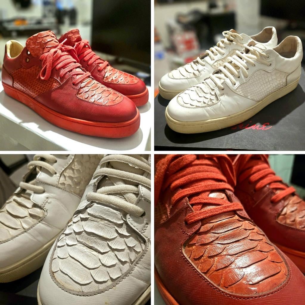 jMesrine Sneakers: Rood (43) & Wit (42) - Leer & Python, Kleding | Heren, Schoenen, Zo goed als nieuw, Sneakers of Gympen, Wit