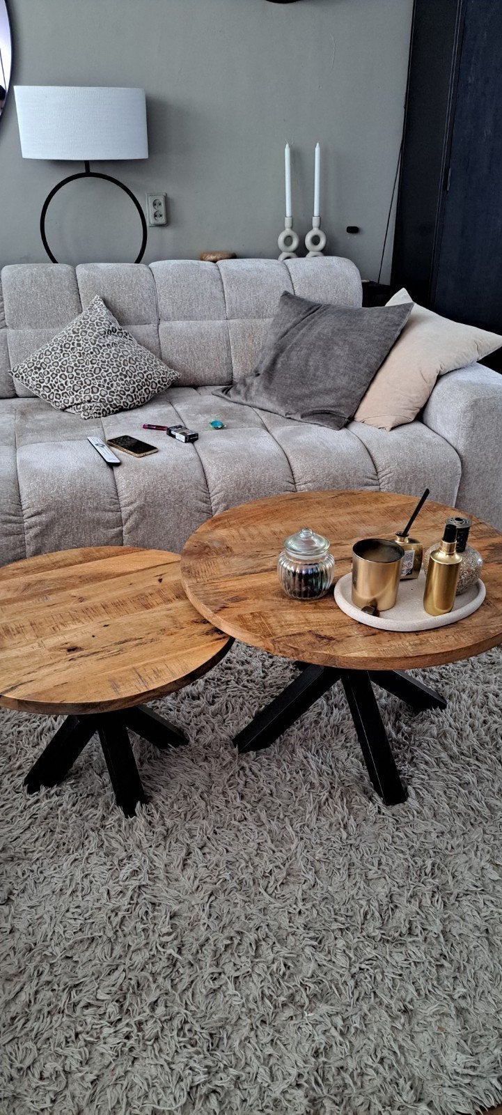 Salontafels mango hout, Ophalen, 50 tot 100 cm, Rond, 50 tot 100 cm