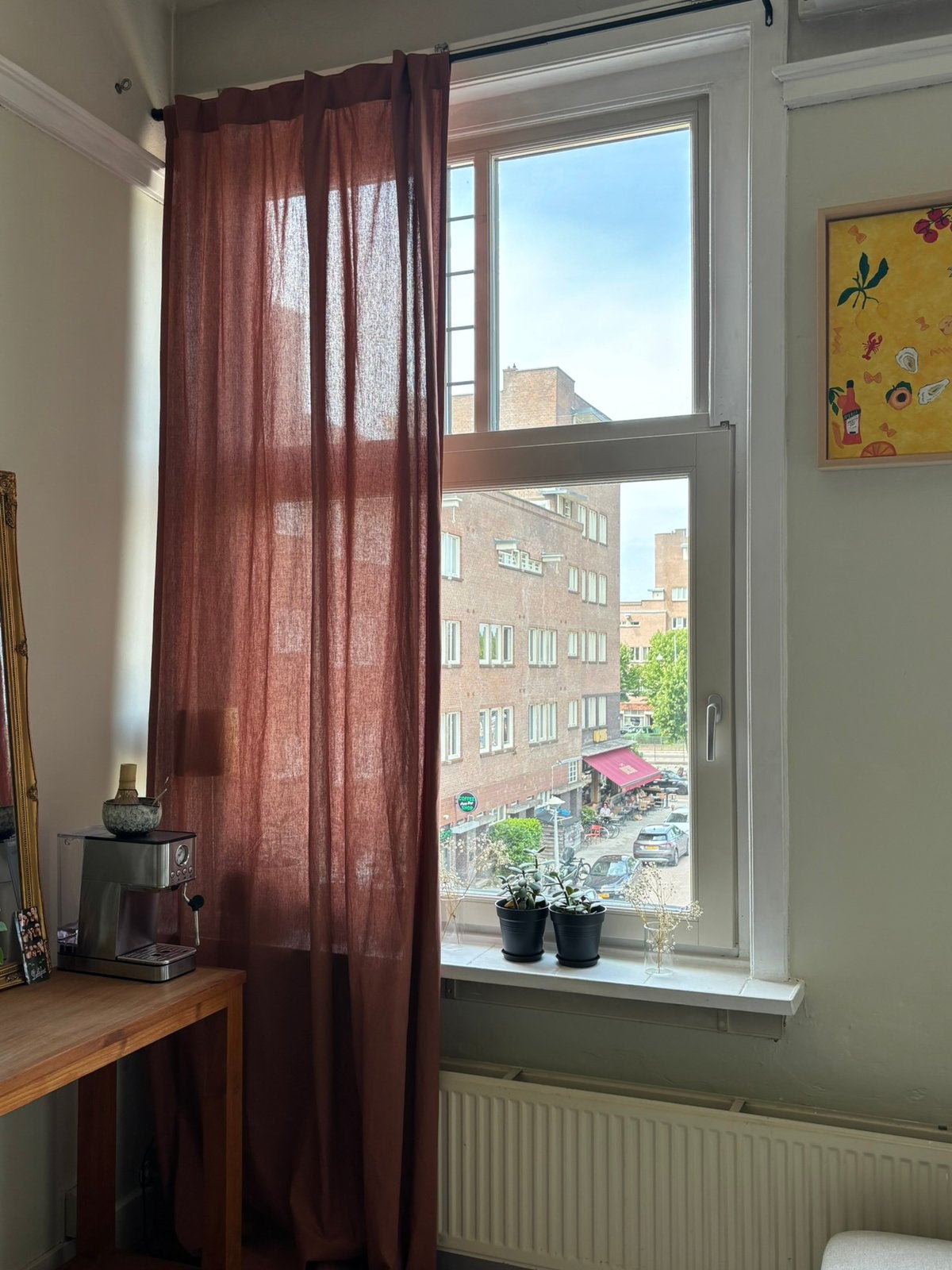 Linnen look gordijnen terracotta aarderood, Ophalen, Zo goed als nieuw, Lichtdoorlatend, Katoen