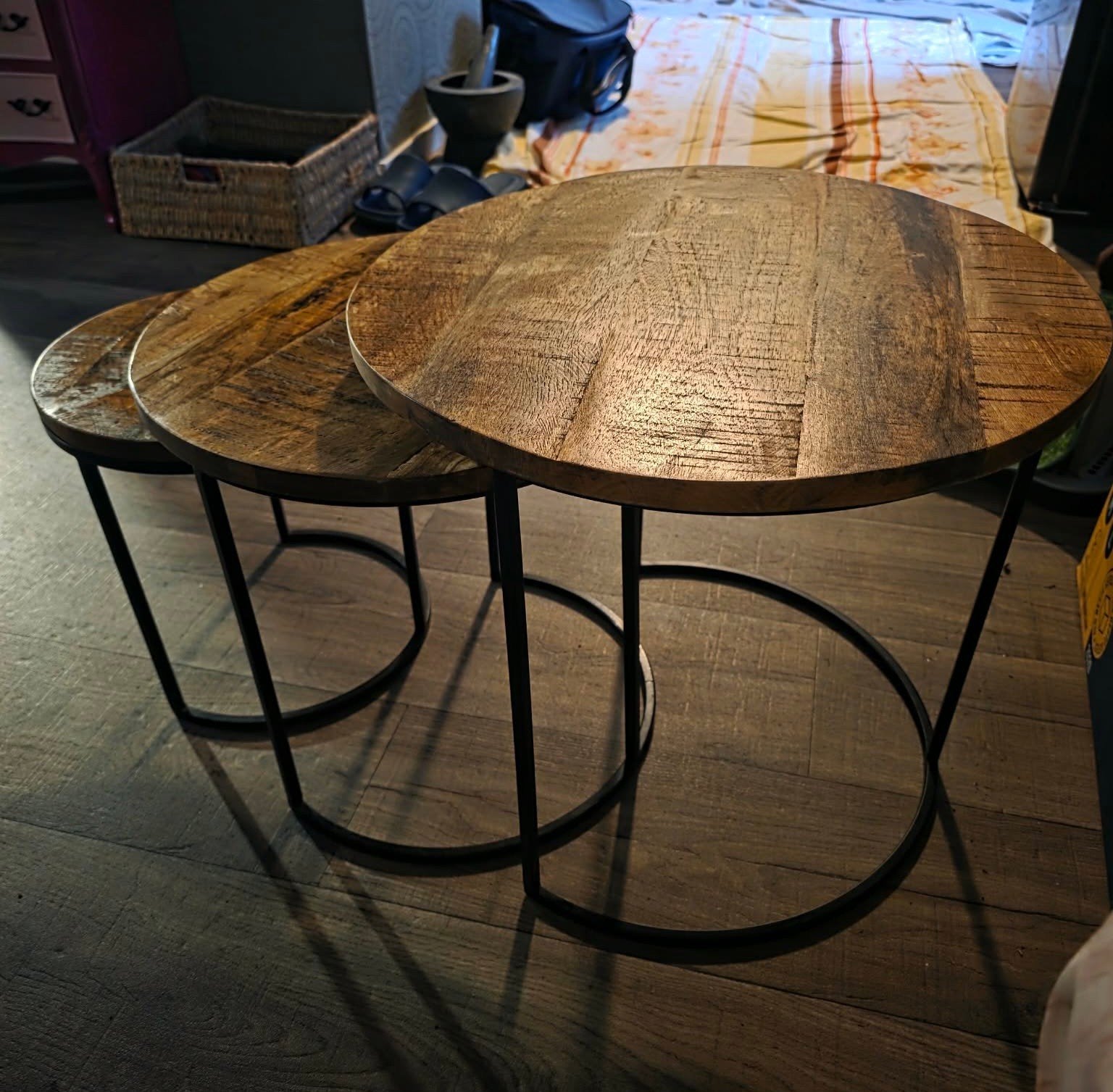 Industrial set of 3 nesting tables / Coffee tables, Ophalen, Minder dan 45 cm, Minder dan 55 cm, Gebruikt