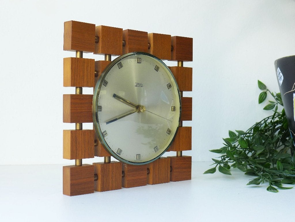 Zeldzame klok jaren 60 70 vintage Diehl Wandklok Teak Retro, Ophalen of Verzenden, Gebruikt, Wandklok