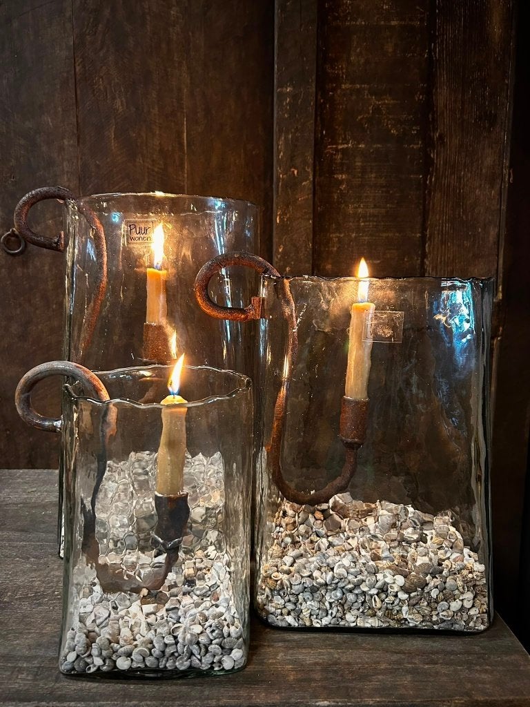 WINDLICHTEN FLOR + FIEN + JULES v. PUUR WONEN, Windlicht, Ophalen of Verzenden, Glas, Wit