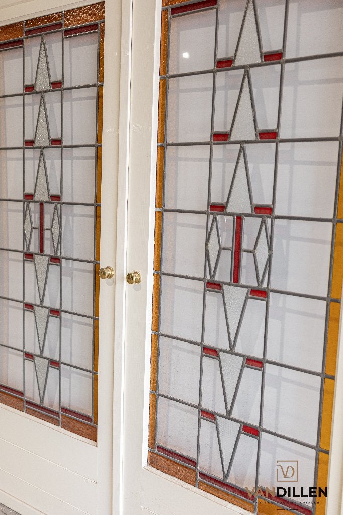 Ensuite schuifdeuren glas in lood motief met kleur, 120 cm of meer, Binnendeur, Ophalen of Verzenden, Schuifdeur