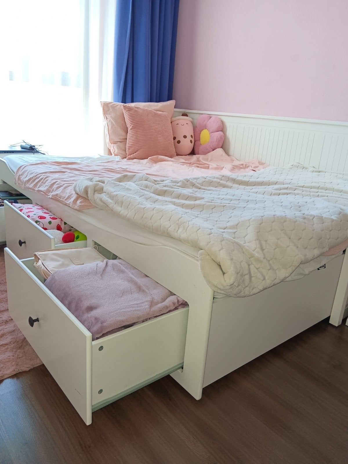 Ikea Hemnes Bedbank met 3 lades en 2 matrassen - Wit, Ophalen, Gebruikt