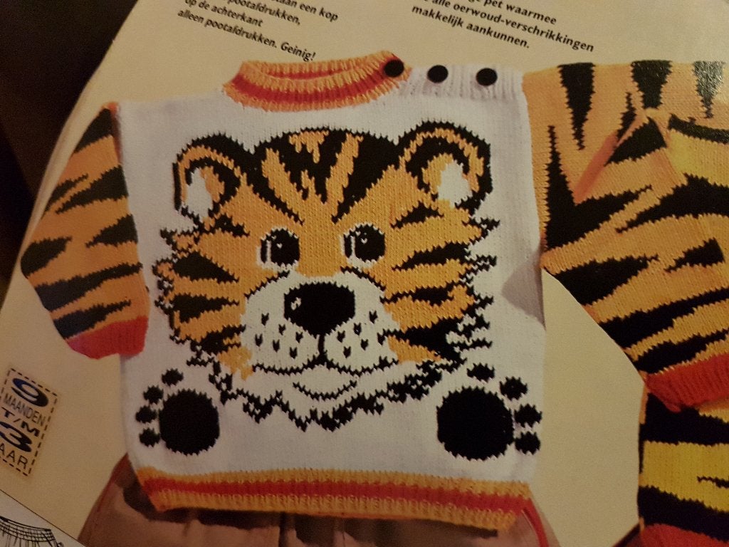 Tijgerkop trui breipatroon, Ophalen of Verzenden, Zo goed als nieuw, Breien, Patroon of Boek
