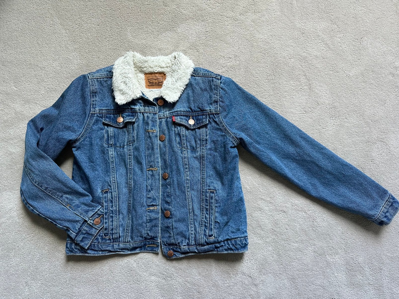 Spijkerjas gevoerd van Levi s mt XS, Ophalen of Verzenden, Zo goed als nieuw, Maat 34 (XS) of kleiner, Blauw