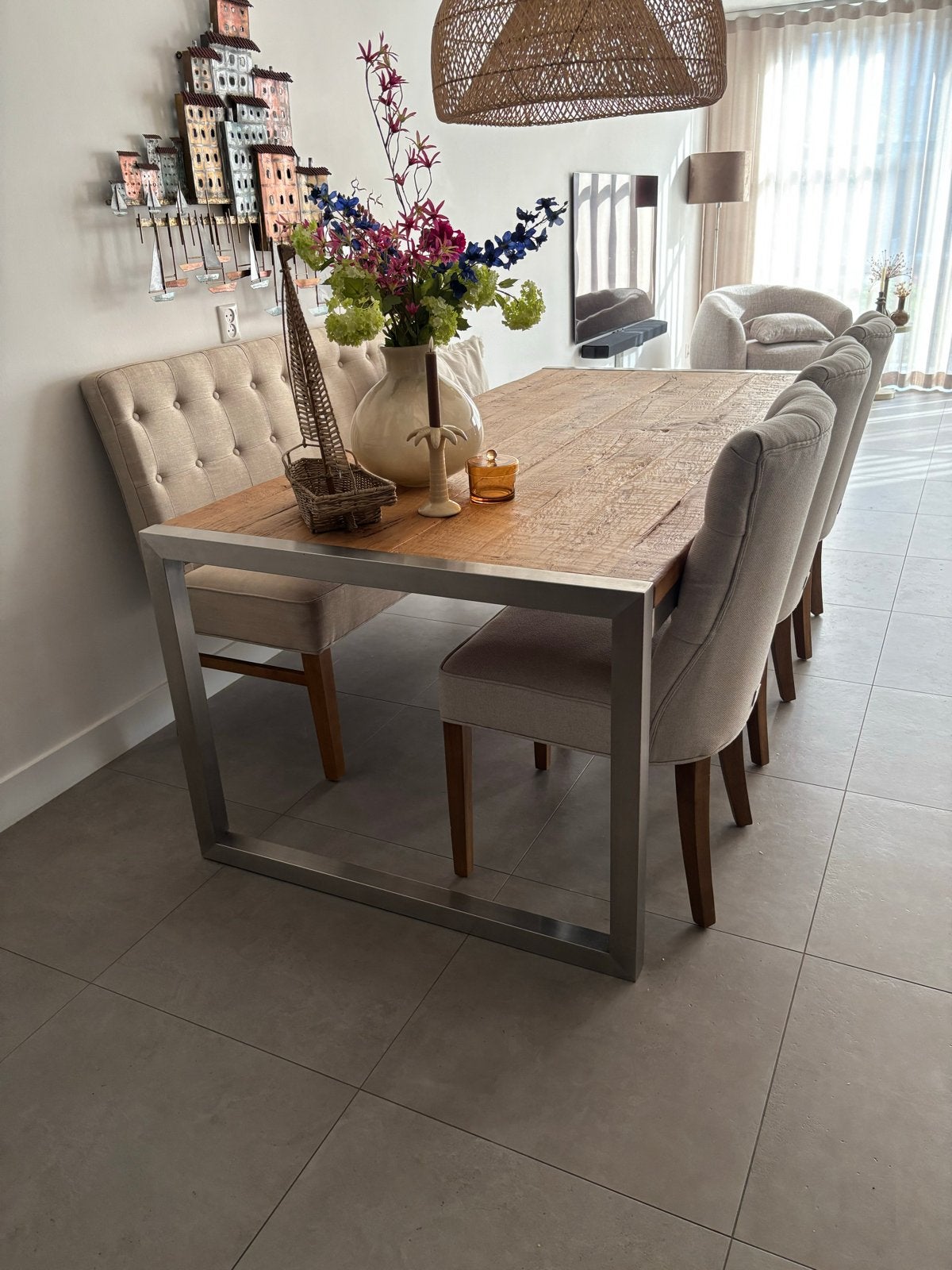 3x Riviera Maison Balmoral Flanders Flax eetkamerstoelen, Huis en Inrichting, Stoelen, Ophalen, Overige kleuren, Drie, Zo goed als nieuw